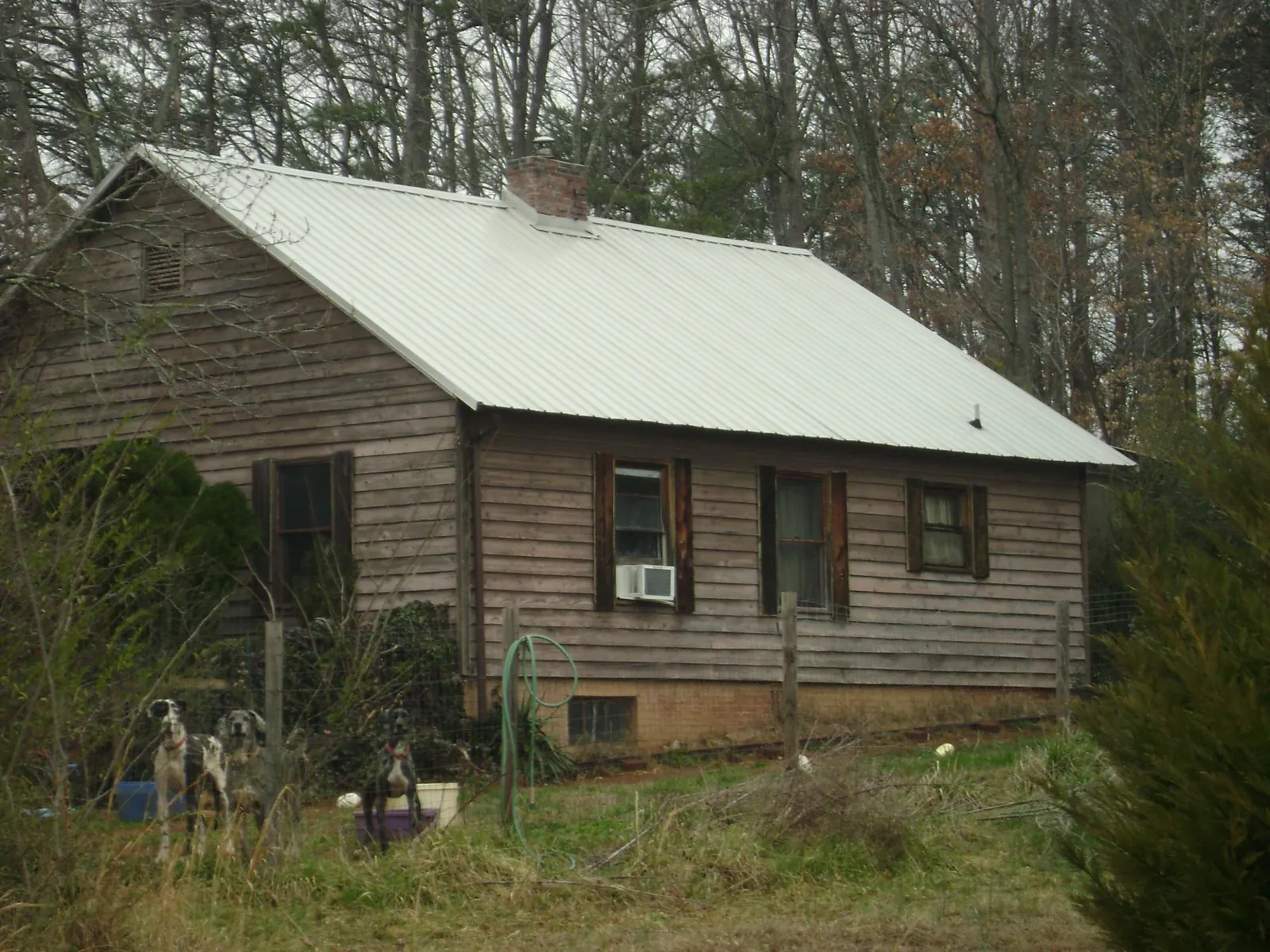 White metal roof on an old wood sided farmhouse, from a Asphalt Shingle Roof Repair job in Hankins